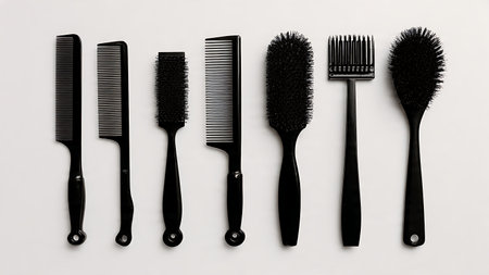 Barber Combs and Brushes Silhouette Collection of Six isolated on plain white background.のイラスト素材