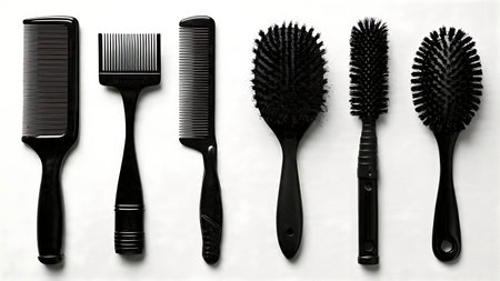 Barber Combs and Brushes Silhouette Collection of Six isolated on plain white background.のイラスト素材