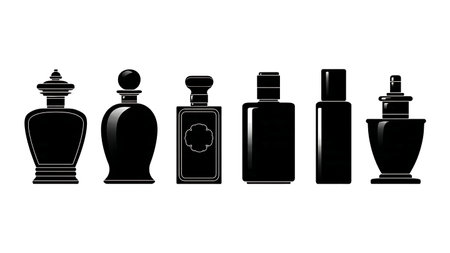 Aftershave Bottle and Container Silhouette Set of Six isolated on plain white background.のイラスト素材