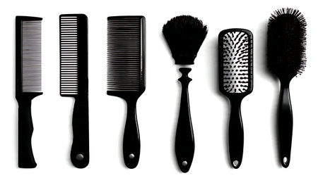 Barber Combs and Brushes Silhouette Collection of Six isolated on plain white background.のイラスト素材