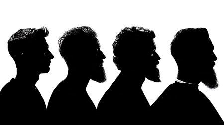 Beard Growth and Grooming Timeline Silhouette Set of Six isolated on plain white background.のイラスト素材