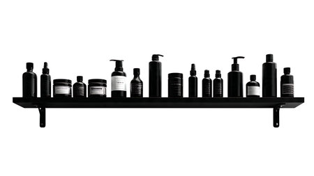 Barber's Retail Product Shelf Silhouette Set of Six isolated on plain white background.のイラスト素材