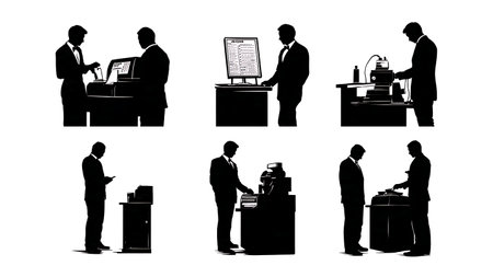 Barbershop Financial and Transaction Icon Silhouette Set of Six isolated on plain white background.のイラスト素材