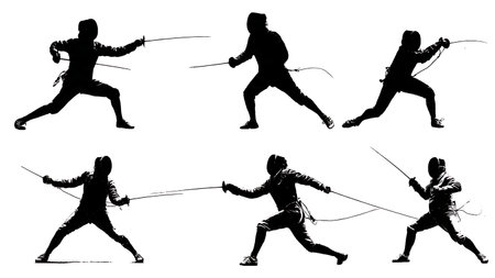 Broken Fencing Blade Silhouette Set of Six isolated on plain white background.
