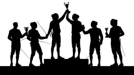 Fencing Award Ceremony and Podium Silhouette Set of Six isolated on plain white background.