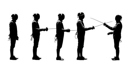 Fencing Penalty Card Issued by Referee Silhouette Set of Six isolated on plain white background.