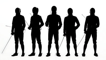 Fencing Target Dummy with Zones Silhouette Set of Six isolated on plain white background.