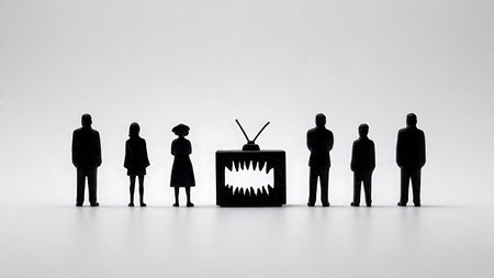 Political Attack Ad on Television Screen Silhouette Set of Six isolated on plain white background.