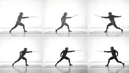 Fencing Second Intention and Strategy Silhouettes isolated on plain white background.