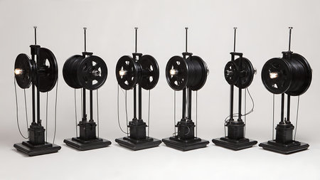 Fencing Scoring Machine and Reel System Silhouettes isolated on plain white background.のイラスト素材