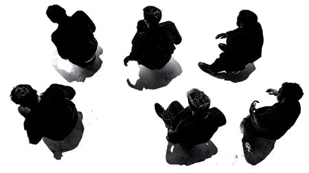 High Angle View of Barber Action Silhouettes, Set of Six isolated on plain white background.