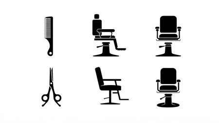 Minimalist Barber Line Icon Silhouette Set of Six isolated on plain white background.のイラスト素材