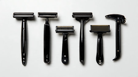 Shavette Style Razor Silhouette Collection of Six isolated on plain white background.