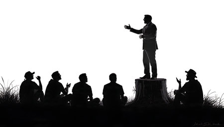 Politician Giving a Stump Speech Silhouette Set of Six isolated on plain white background.