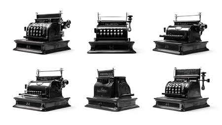 Vintage Barbershop Cash Register Silhouette Set of Six isolated on plain white background.のイラスト素材