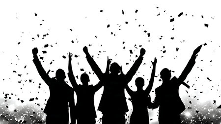 Political Victory Celebration Silhouette Set of Six isolated on plain white background.のイラスト素材