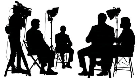 Politician Television Interview Silhouette Set of Six isolated on plain white background.のイラスト素材