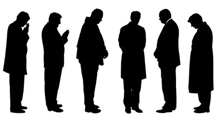 Politician at a State Funeral Silhouette Set of Six isolated on plain white background.のイラスト素材