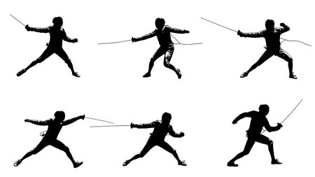 Top-Down Overhead View of Fencing Bout Silhouettes isolated on plain white background.