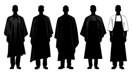 Barber Capes and Aprons Silhouette Set of Six isolated on plain white background.のイラスト素材