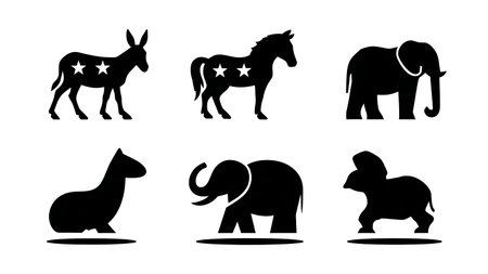 Political Party Mascot and Symbol Silhouette Set of Six isolated on plain white background.のイラスト素材