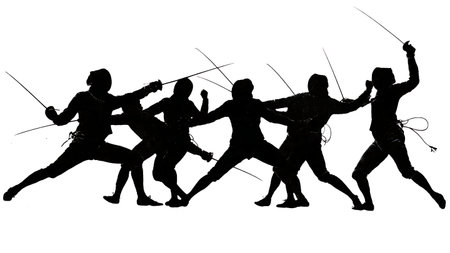 Fencing Corps-ÃƒÂ -Corps Contact Silhouette Set of Six isolated on plain white background.