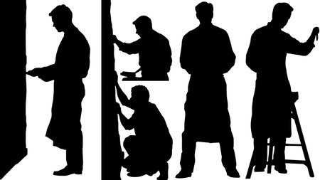 Barber's Shadow at Work Silhouette Set of Six isolated on plain white background.のイラスト素材