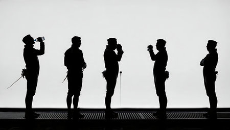 Fencing One-Minute Break Silhouette Set of Six isolated on plain white background.
