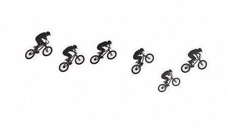 BMX Bar Ride Mid-Air Stunt Silhouettes isolated on plain white background.