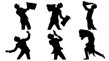 Bettor Tearing Losing Ticket Silhouettes Set isolated on plain white background.のイラスト素材
