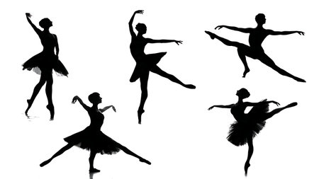 Ballet Flash Mob Dancer Silhouettes Collection isolated on plain white background.のイラスト素材