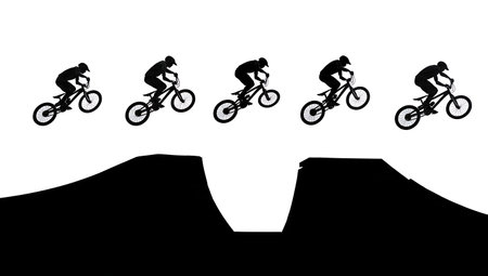 BMX Rider Jumping a Gap Silhouette Collection isolated on plain white background.のイラスト素材