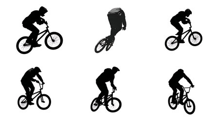 First-Person Point of View BMX Rider Silhouettes isolated on plain white background.のイラスト素材