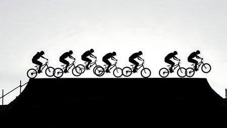 BMX McCircle Spinning Handplant Silhouettes isolated on plain white background.のイラスト素材