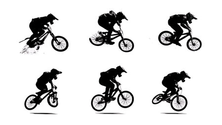 Explosive BMX Race Start Silhouettes Pack isolated on plain white background.のイラスト素材