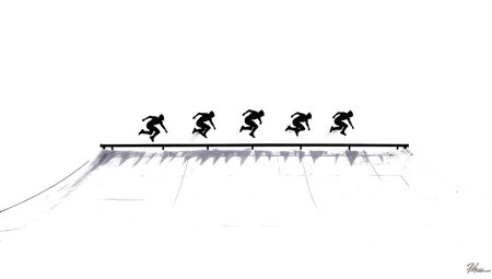BMX Spine Jump with Look-Down Pose Silhouettes isolated on plain white background.