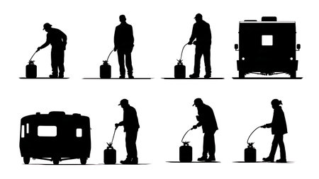 Camper Refilling Stove Fuel Canister Silhouettes Set isolated on plain white background.のイラスト素材