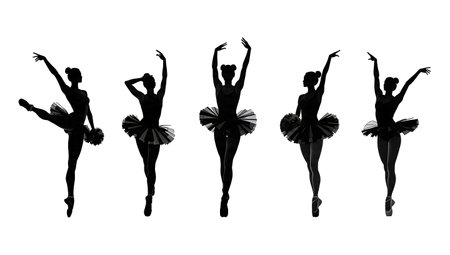 Sissone and Ballet-Style Jump Cheerleader Silhouettes isolated on plain white background.のイラスト素材