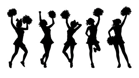 Expressive Chanting Cheerleader Pose Silhouettes Collection isolated on plain white background.のイラスト素材