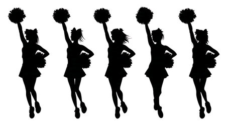 Three-Quarters Perspective View Cheerleader Silhouettes Set isolated on plain white background.のイラスト素材