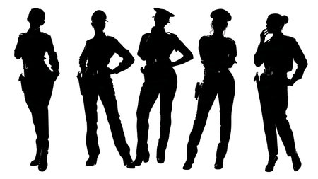 Professional Female Security Guard Silhouette Set of Six isolated on plain white background.のイラスト素材