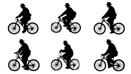 Bicycle Patrol Security Guard Silhouettes Collection isolated on plain white background.のイラスト素材