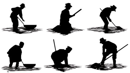 Camper Panning for Gold Hobby Silhouettes Set of Six isolated on plain white background.のイラスト素材