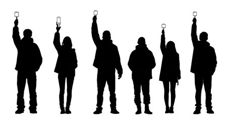 Crowd Holding Candles at a Vigil Silhouettes isolated on plain white background.のイラスト素材