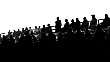 Grandstand Crowd Watching Horse Race Silhouettes isolated on plain white background.のイラスト素材