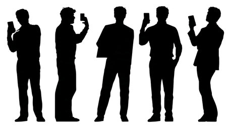 Shopping and Changing Room Selfie Silhouettes isolated on plain white background.のイラスト素材