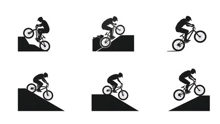 BMX Rider Foot Plant Trick Silhouettes isolated on plain white background.のイラスト素材