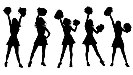 Precision Cheerleader Arm Motion Silhouettes Set of Six isolated on plain white background.のイラスト素材