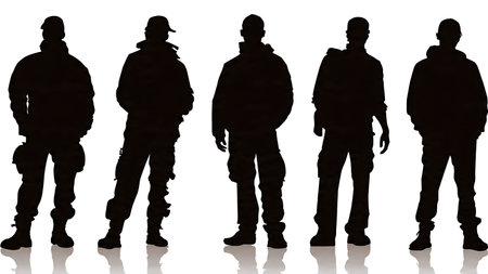Event Security and Bouncer Silhouette Set of Six isolated on plain white background.のイラスト素材