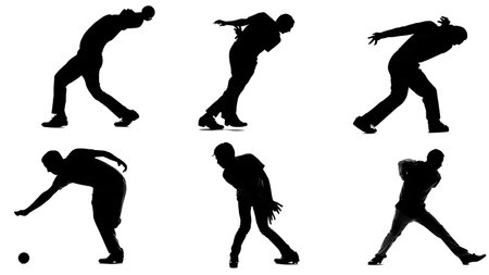 Bowler's Disbelief After a Six Silhouettes Pack of Six isolated on plain white background.のイラスト素材